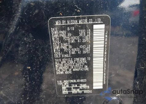 2020 Nissan Armada Sl 4Wd из США, поврежденный, VIN JN8AY2NC8LX516523